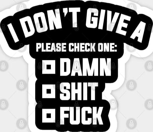 I DON'T GIVE A
PLEASE CHECK ONE:
▢ DAMN
▢ SHIT
▢ FUCK