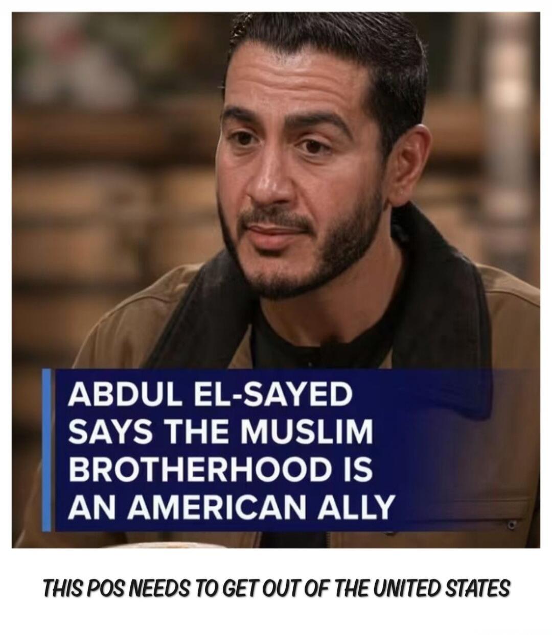 ABDUL EL-SAYED SAYS THE MUSLIM BROTHERHOOD IS AN AMERICAN ALLY. THIS POS NEEDS TO GET OUT OF THE UNITED STATES.