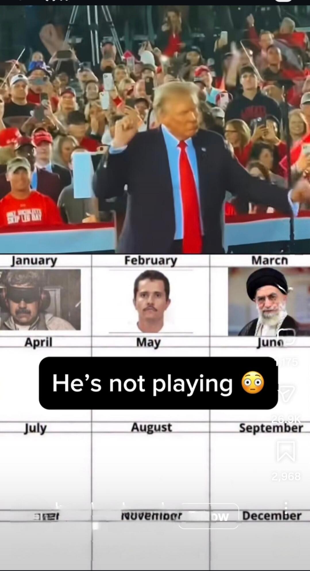 January February March; April May June; July August September; October November December
He's not playing 😳