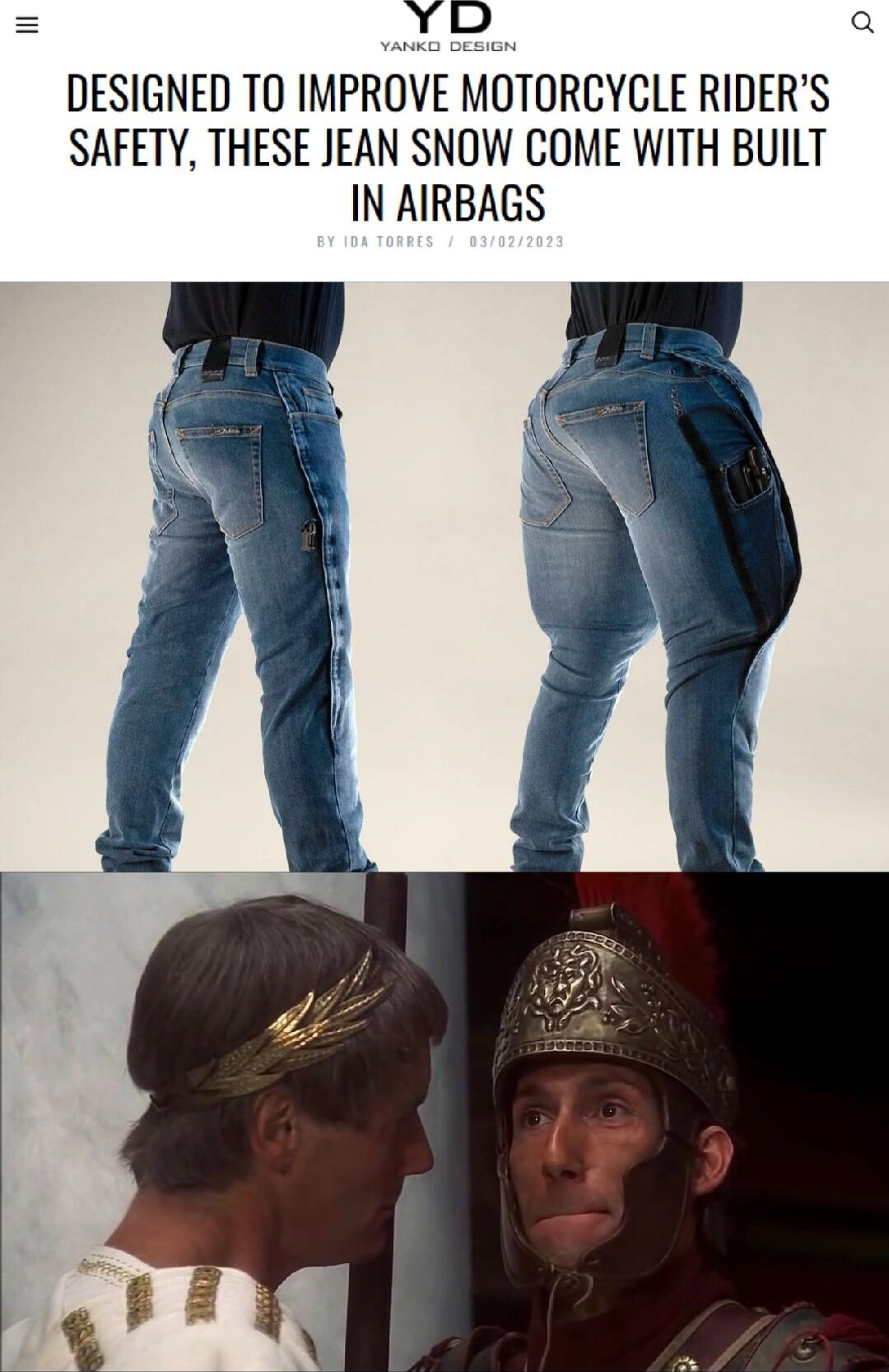 DESIGNED TO IMPROVE MOTORCYCLE RIDERS SAFETY THESE JEAN SNOW COME WITH BUILT IN AIRBAGS