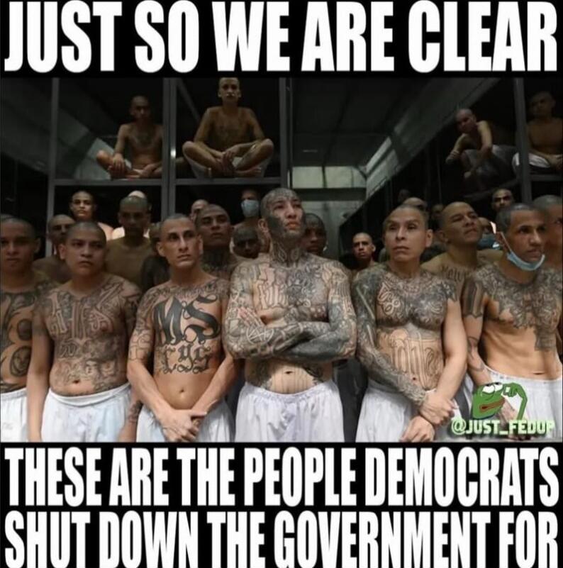 JUST SO WE ARE CLEAR
THESE ARE THE PEOPLE DEMOCRATS SHUT DOWN THE GOVERNMENT FOR