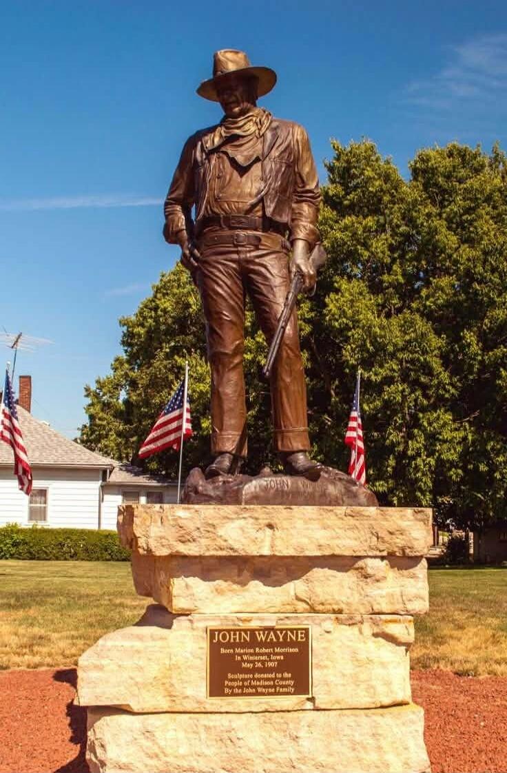 JOHN WAYNE Born Marion Robert Morrison In Winterset, Iowa May 26, 1907 Sculpture donated to the People of Madison County By the John Wayne Family