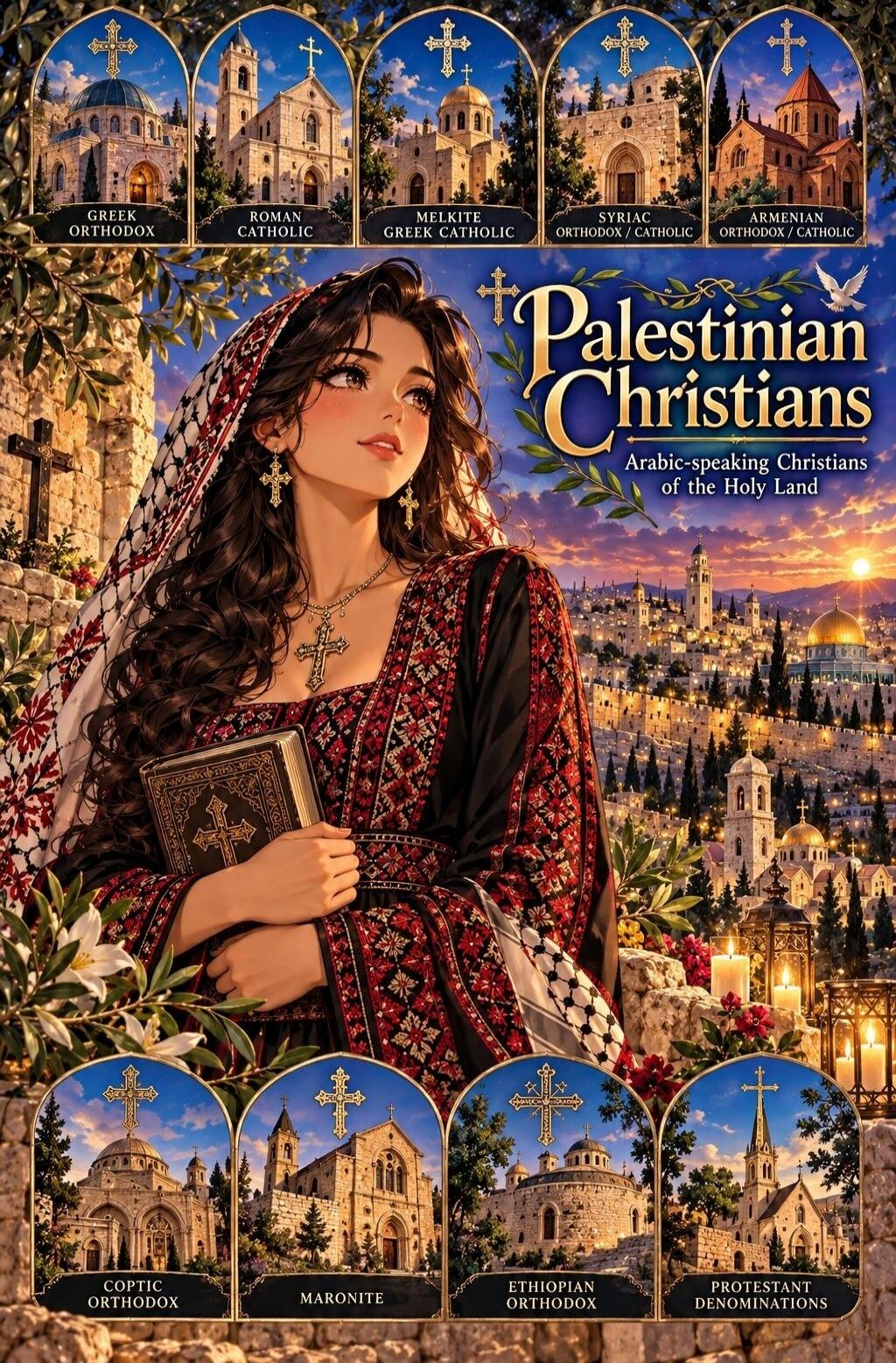 PALESTINIAN CHRISTIANS Arabic-speaking Christians of the Holy Land GREEK ORTHODOX ROMAN CATHOLIC MELKITE GREEK CATHOLIC SYRIAC ORTHODOX / CATHOLIC ARMENIAN ORTHODOX / CATHOLIC COPTIC ORTHODOX MARONITE ETHIOPIAN ORTHODOX PROTESTANT DENOMINATIONS