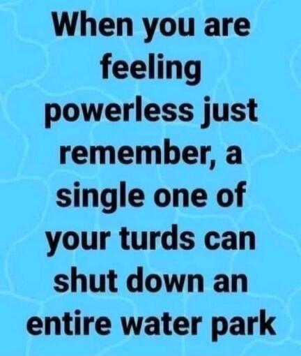 When you are feeling powerless just remember, a single one of your turds can shut down an entire water park