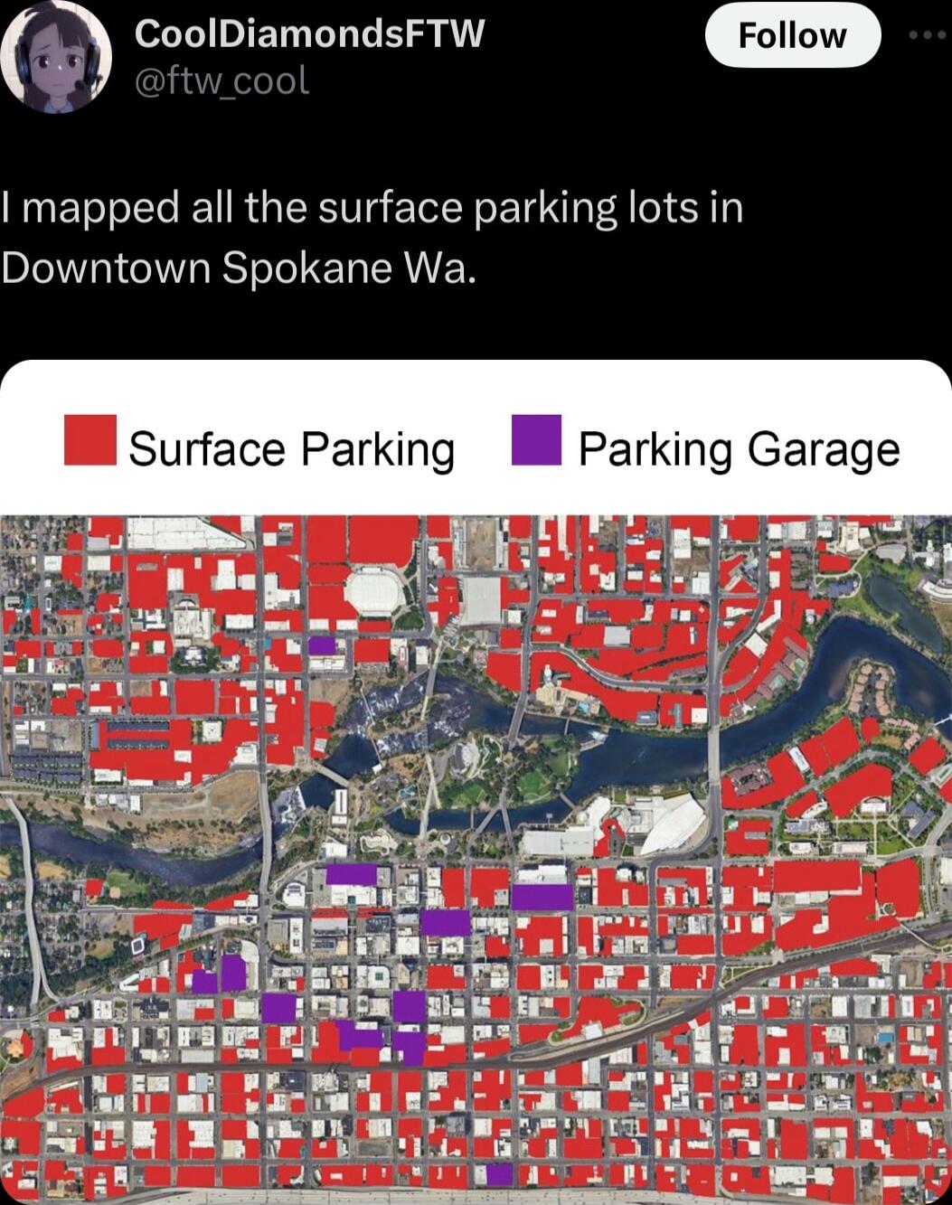 EELEE mapped all the surface parking lots in Downtown Spokane Wa M surface Parking 3 Parking Garage