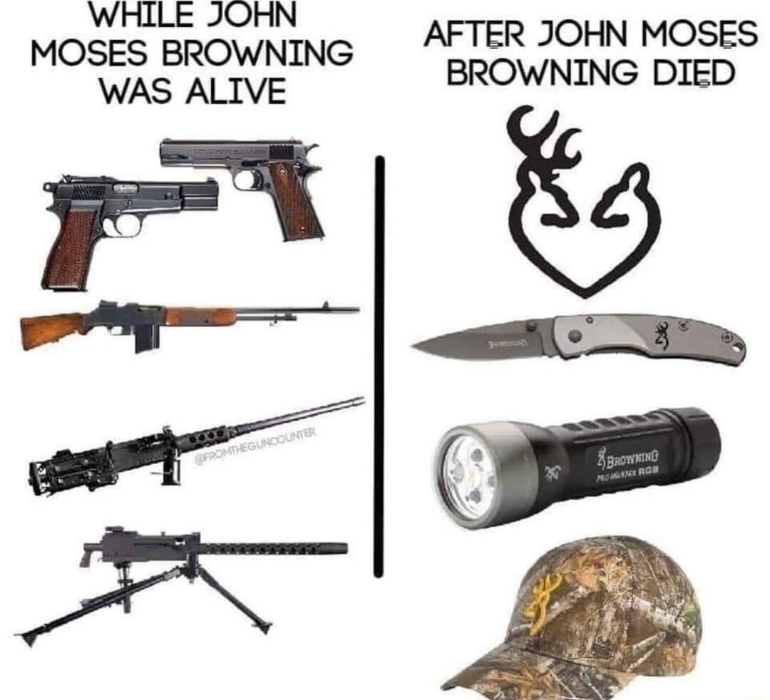 WHILE JOHN MOSES BROWNING AFTER JOHN MOSES WAS ALIVE BROWNING DIED