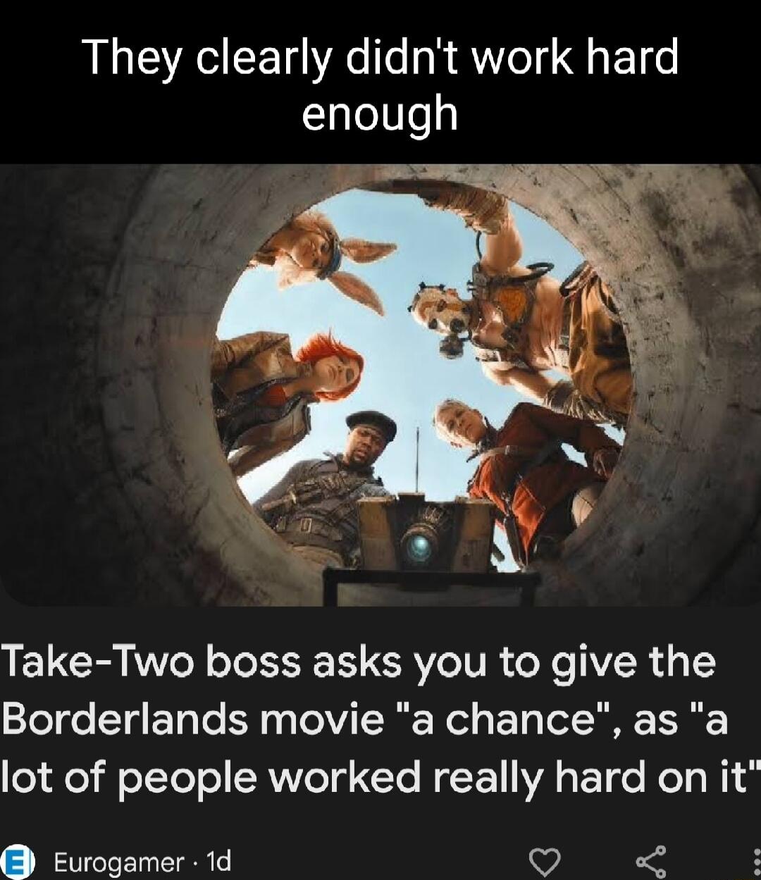 They clearly didnt work hard Take Two boss asks you to give the Borderlands movie a chance as a o1 8 i oTYoTo SRV Yo NEEN A S ETEe R Ty N Eurogamer 1d v
