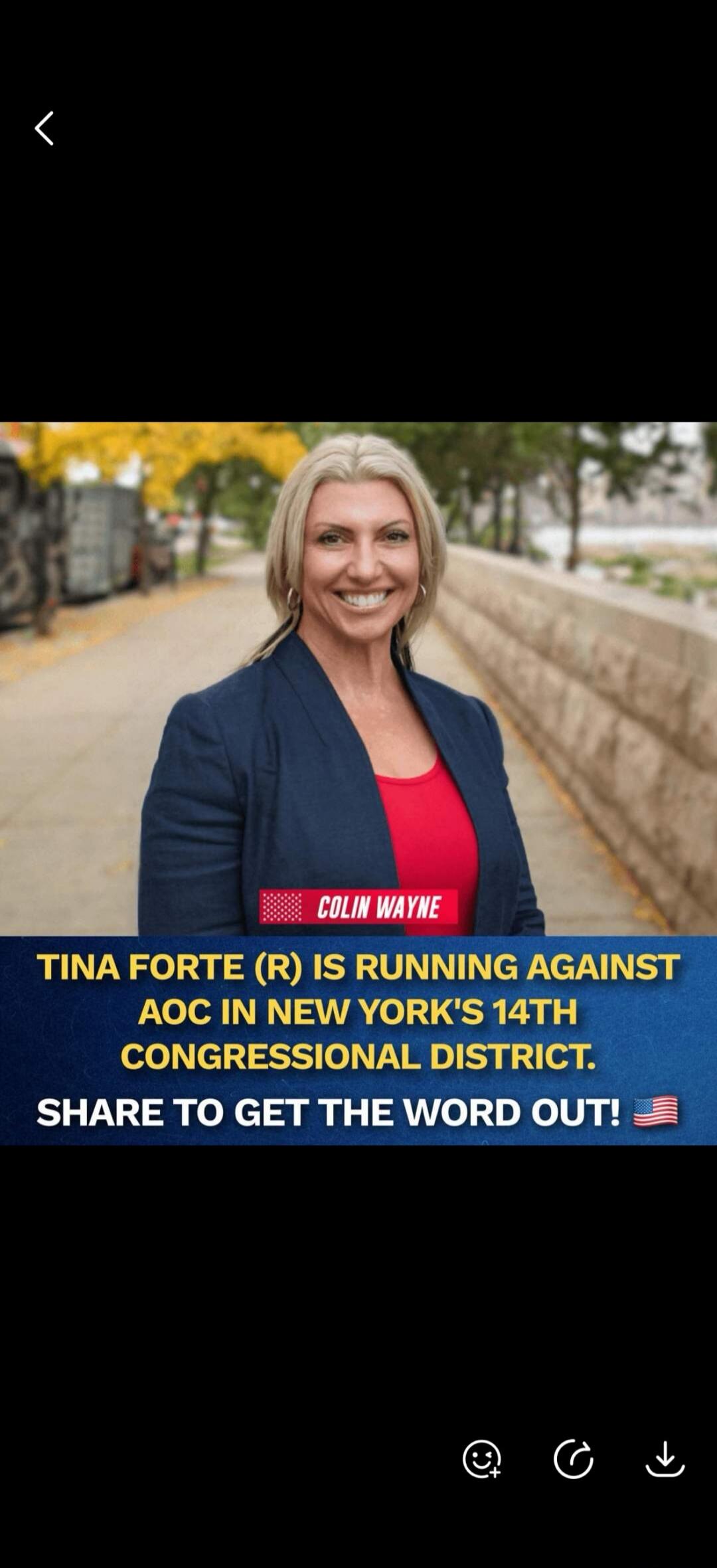 COLIN WAYNE TINA FORTE (R) IS RUNNING AGAINST AOC IN NEW YORK'S 14TH CONGRESSIONAL DISTRICT. SHARE TO GET THE WORD OUT!