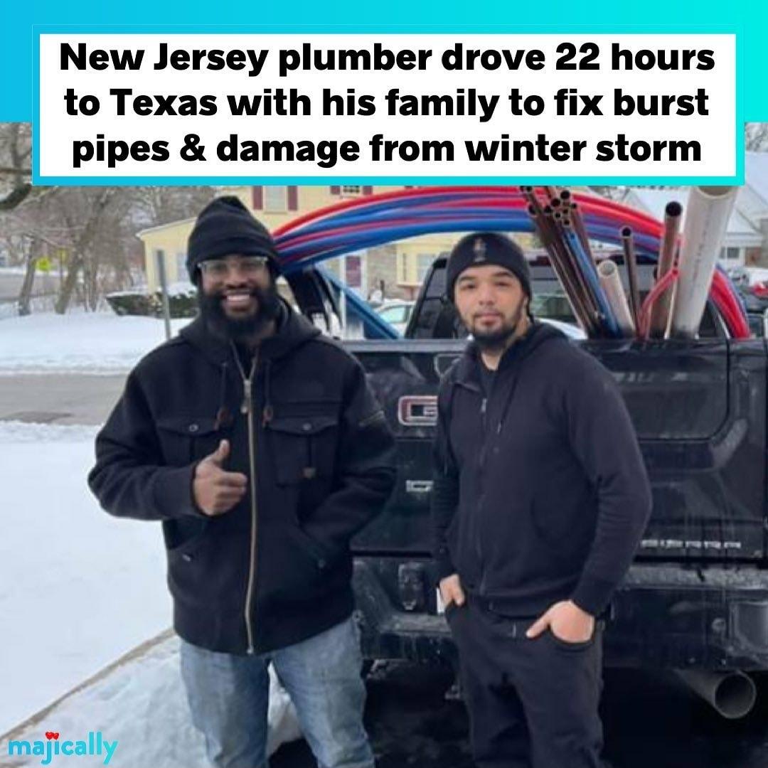 New Jersey plumber drove 22 hours to Texas with his family to fix burst i plpes damage from winter storm majically