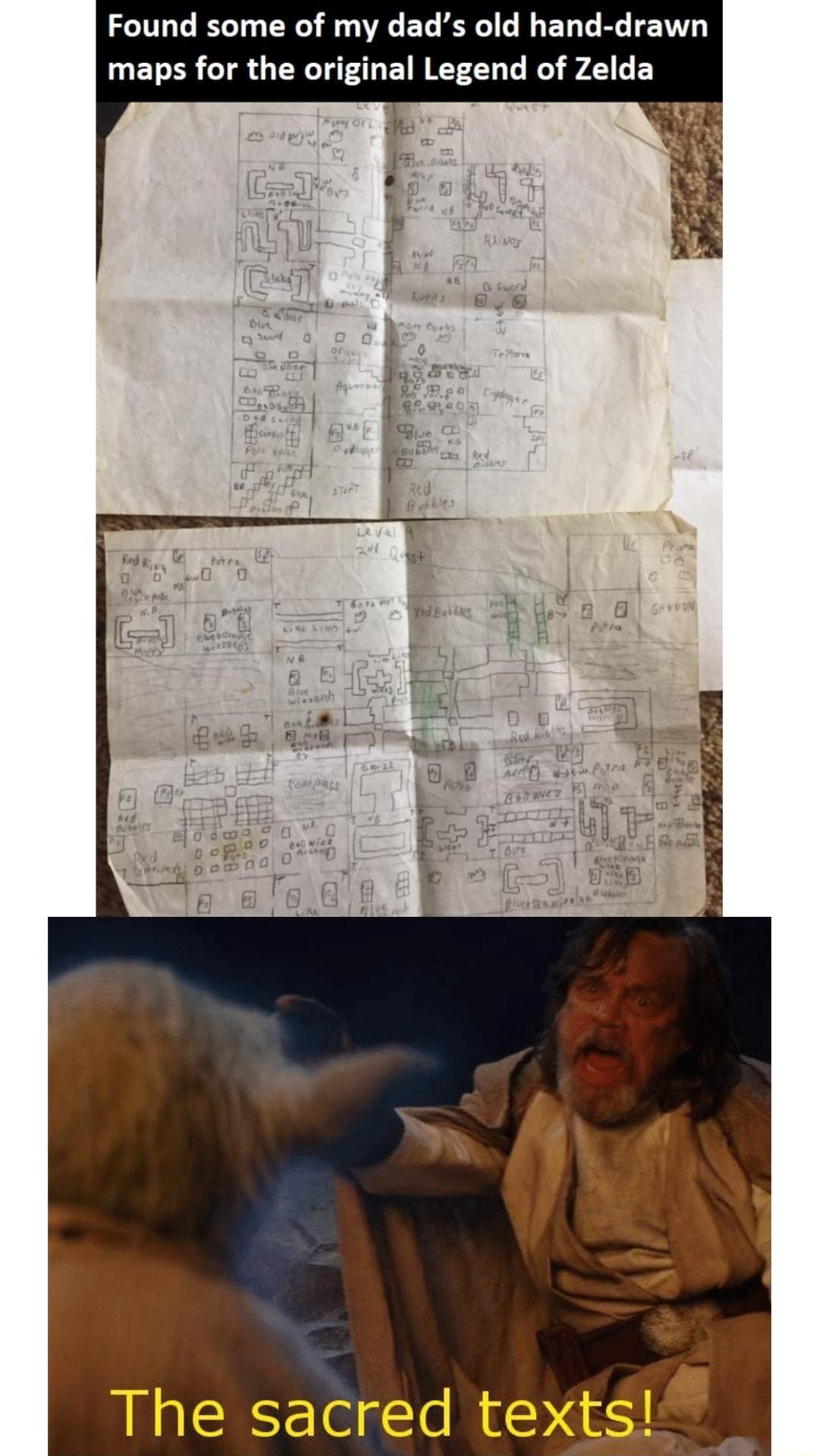 Found some of my dads old hand drawn maps for the original Legend of Zelda