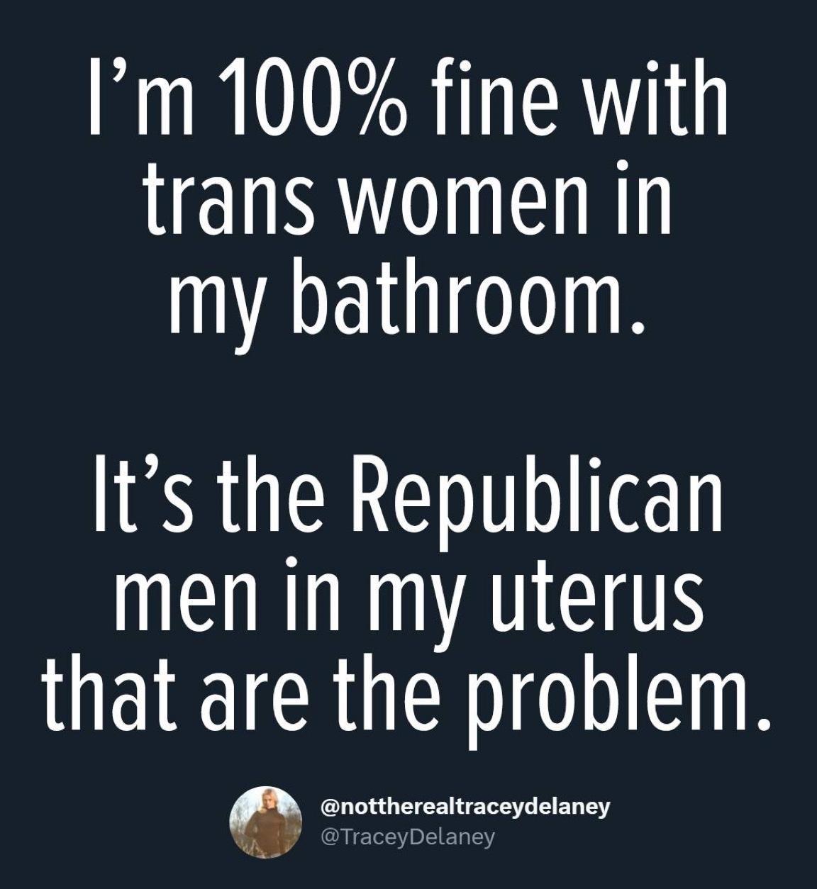 Im 100 fine with trans women in my bathroom Its the Republican men in my uterus UEIEICRUR IR lnnherealtmf aaaaaaaa