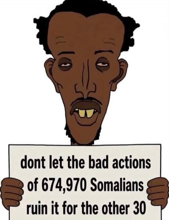 dont let the bad actions of 674,970 Somalians ruin it for the other 30