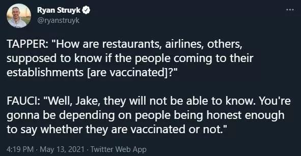 Ryan Struyk yanstruyk TAPPER How are restaurants airlines others supposed to know if the people coming to their S EL T I S ET RV Telell g 1 Te il FAUCI Well Jake they will not be able to know Youre foloaTg W oT We ToTTaTo Ty Te oy WelTo o W o TIToTe My T Ty y Y YoTiTe o LR VAN L S TG SV TRV Tl g 1 To Ko gy To A 2 v May