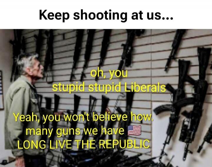 Keep shooting at us... oh, you stupid stupid Liberals Yeah, you won't believe how many guns we have LONG LIVE THE REPUBLIC