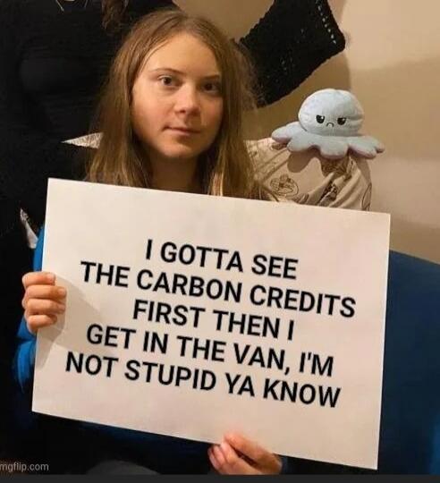 I GOTTA SEE THE CARBON CREDITS FIRST THEN I GET IN THE VAN, I'M NOT STUPID YA KNOW