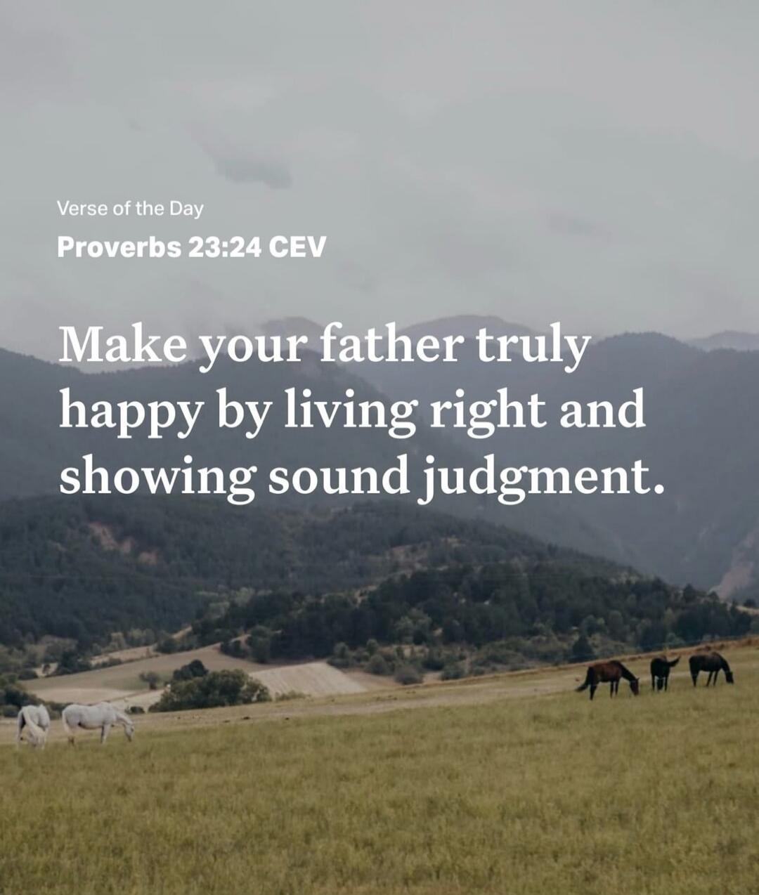 Verse of the Day Proverbs 23:24 CEV
Make your father truly happy by living right and showing sound judgment.