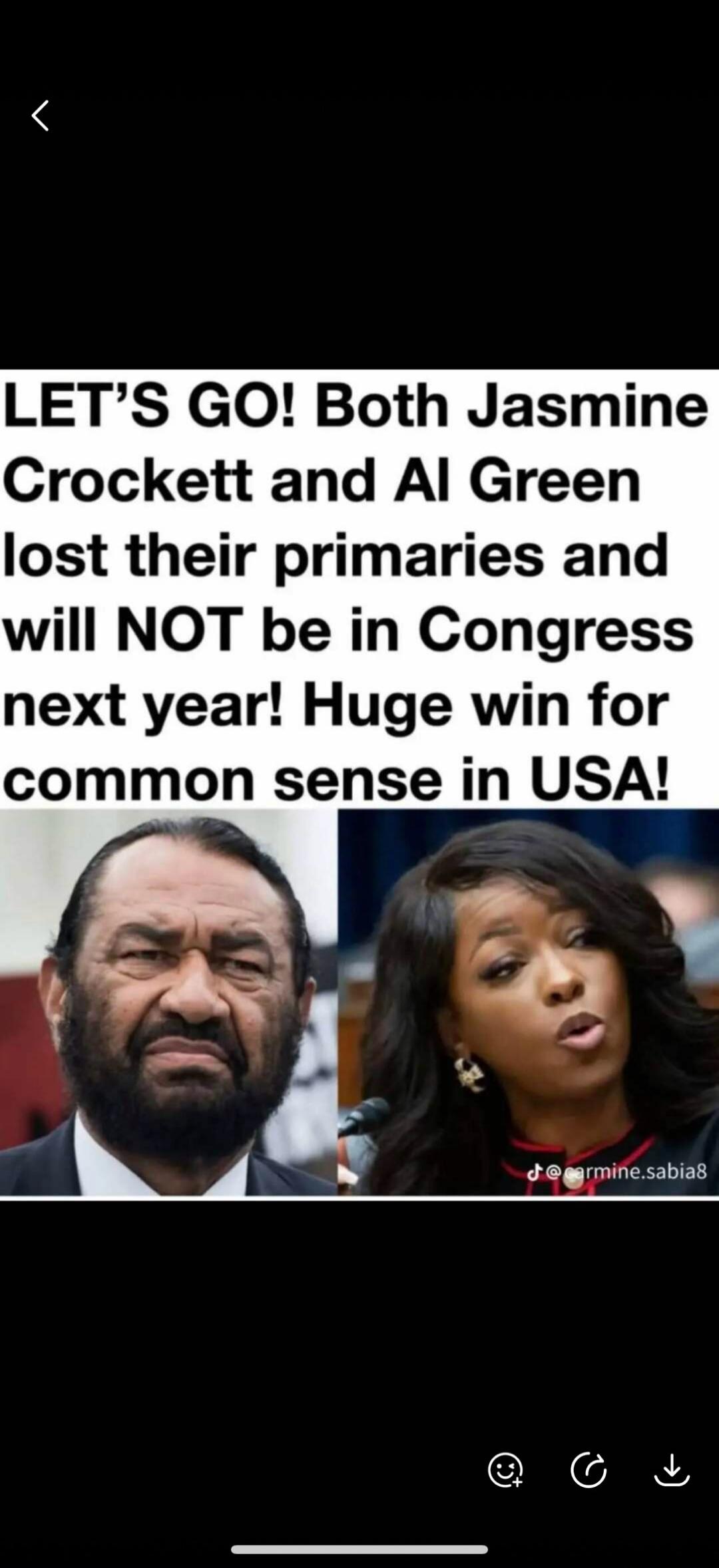 LET'S GO! Both Jasmine Crockett and Al Green lost their primaries and will NOT be in Congress next year! Huge win for common sense in USA!