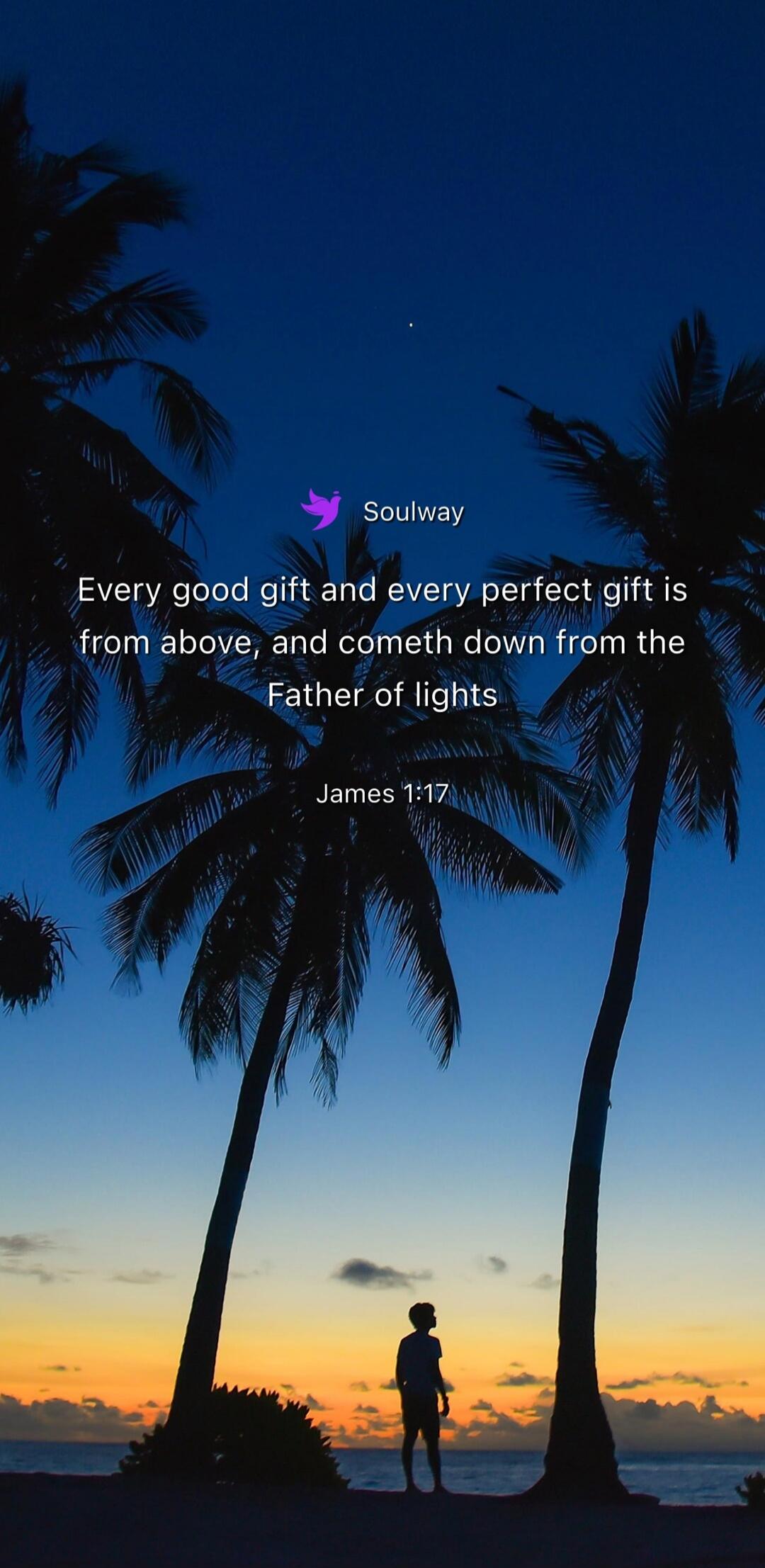 Soulway. Every good gift and every perfect gift is from above, and cometh down from the Father of lights. James 1:17.