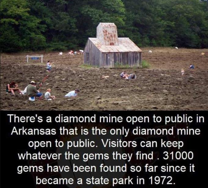 Theres a diamond mine open to public in JNCCHEEERGETRER Welol A FTgglelalo NeglTa o sTTa R el 18 o eHAVATY o SN o 1o W GIT o WHEICYE RGN S ER G VAl Ich eo0 gems have been found so far since it became a state park in 1972