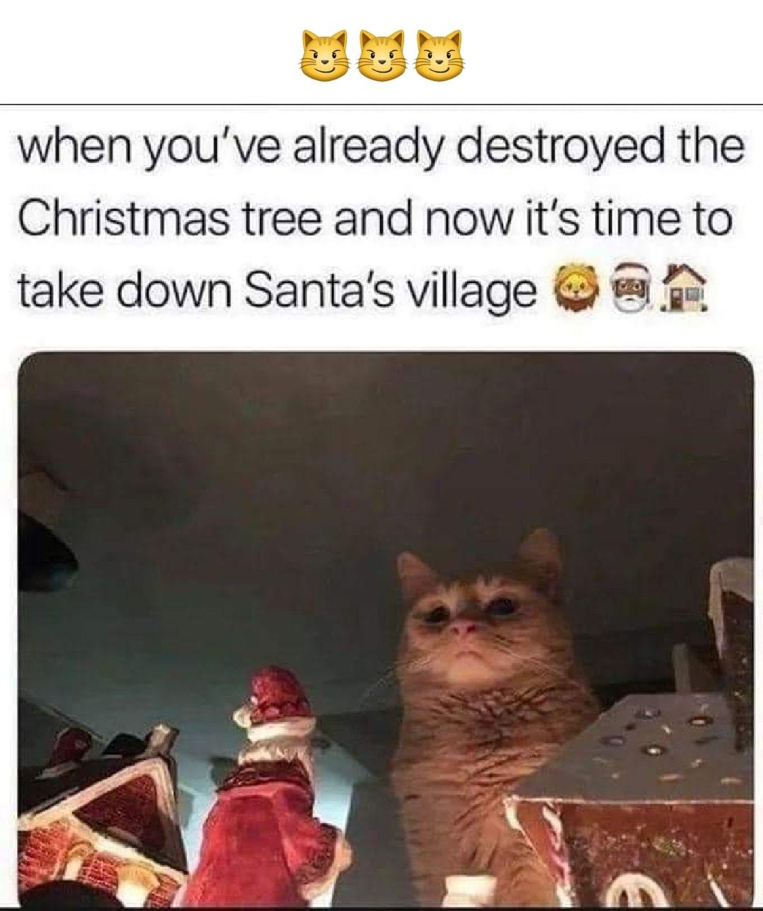 when youve already destroyed the Christmas tree and now its time to take down Santas village