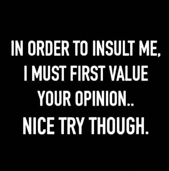 IN ORDER TO INSULT ME, I MUST FIRST VALUE YOUR OPINION.. NICE TRY THOUGH.