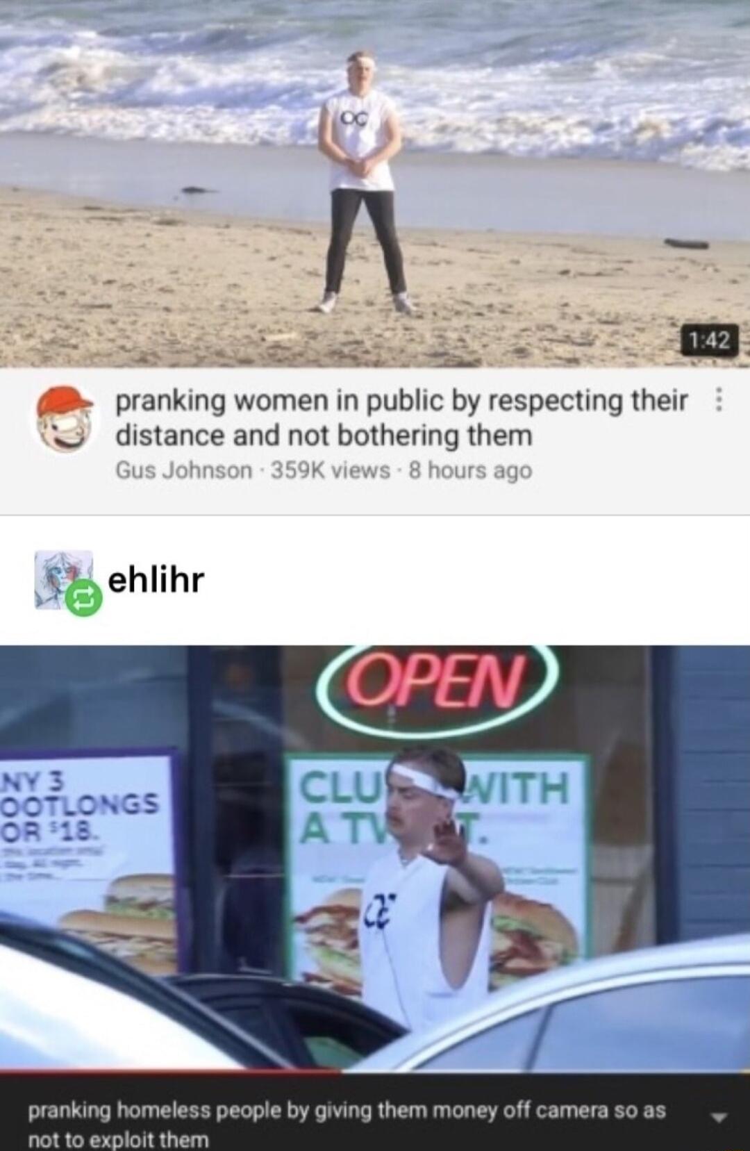 Selaic Al pranking women in public by respecting their U distance and not bothering them ehlihr sple by giving them money off camera 5o as