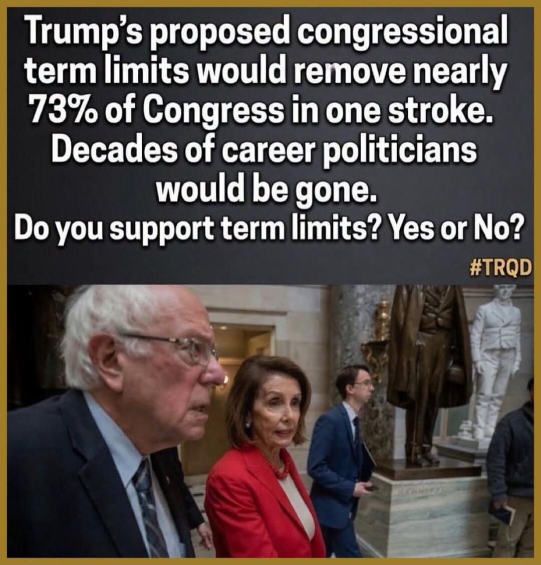 Trump's proposed congressional term limits would remove nearly 73% of Congress in one stroke. Decades of career politicians would be gone. Do you support term limits? Yes or No? #TRQD