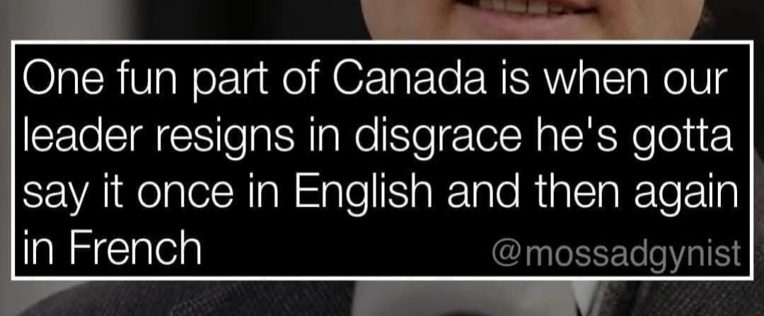 One fun part of Canada is when our leader resigns in disgrace hes gotta say it once in English and then again in French mossadgynist