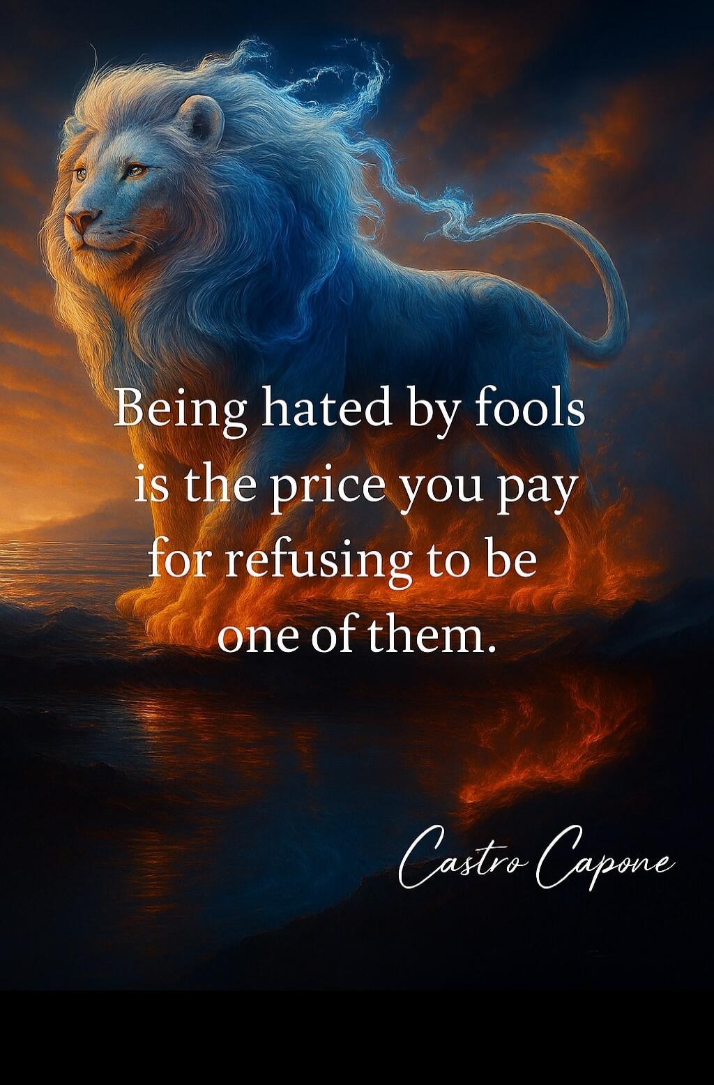 Being hated by fools is the price you pay for refusing to be one of them. Castro Capone