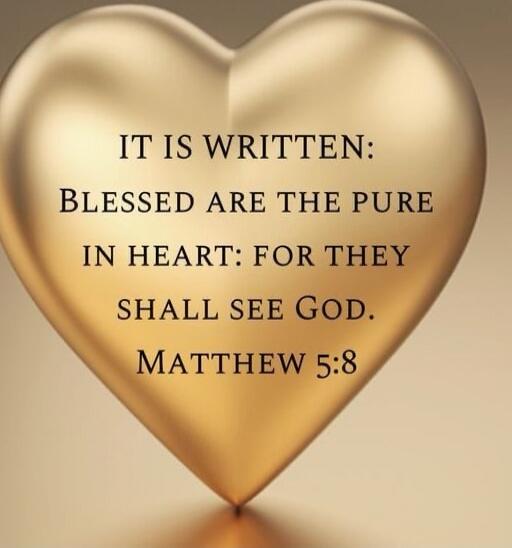 It is written: Blessed are the pure in heart: for they shall see God. Matthew 5:8