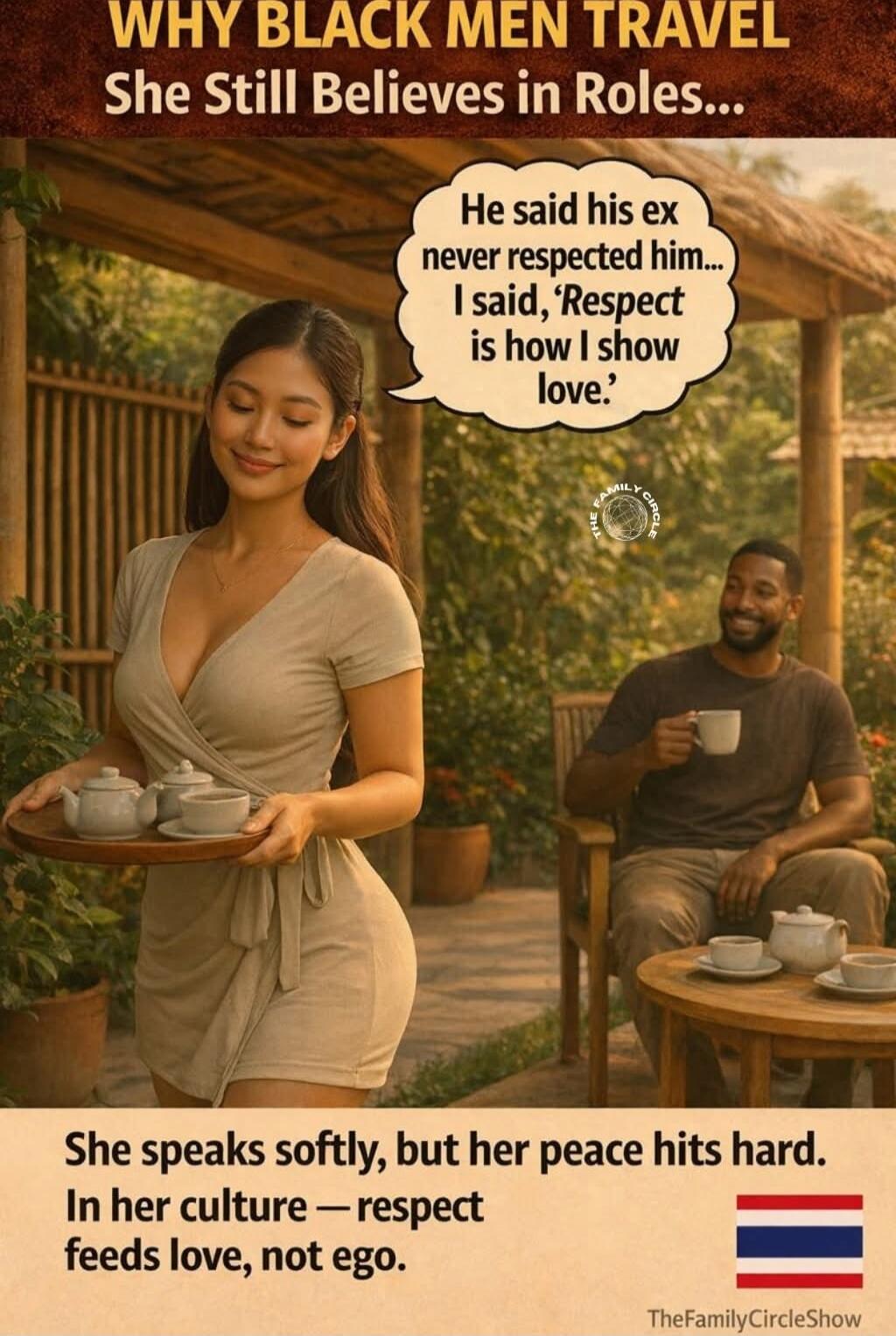 WHY BLACK MEN TRAVEL She Still Believes in Roles... He said his ex never respected him... I said, 'Respect is how I show love.' She speaks softly, but her peace hits hard. In her culture — respect feeds love, not ego.