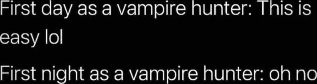 First day as a vampire hunter Ihis is easy lol First night as a vampire hunter oh no