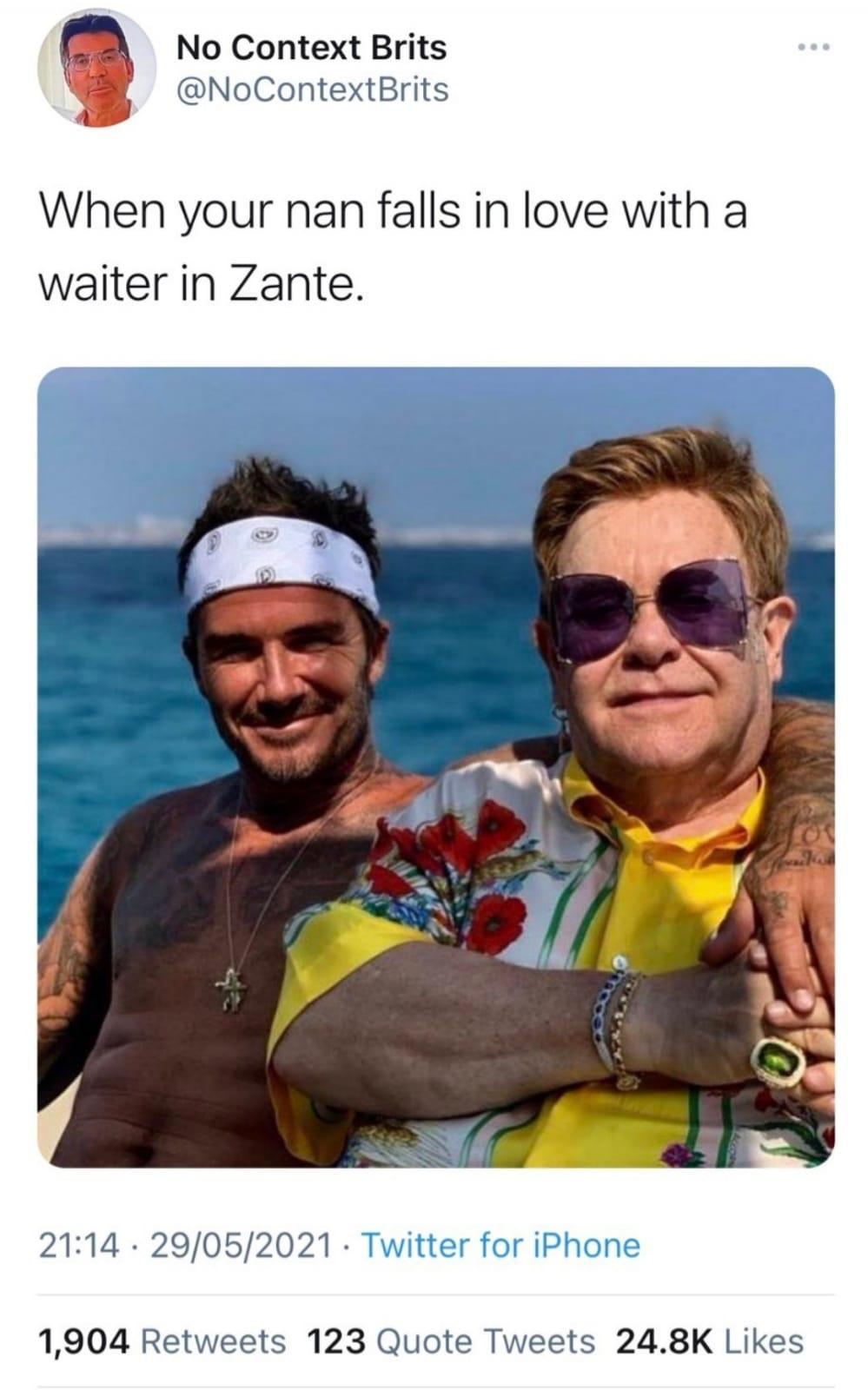 No Context Brits NoContextBrits When your nan falls in love with a waiter in Zante 21114 29052021 Twi 1904 Retweets 123 Quote Tweets 248K Likes
