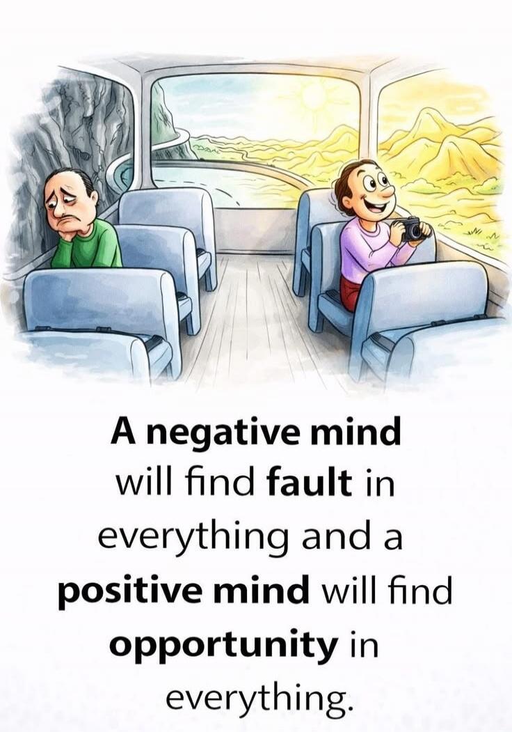 A negative mind will find fault in everything and a positive mind will find opportunity in everything.