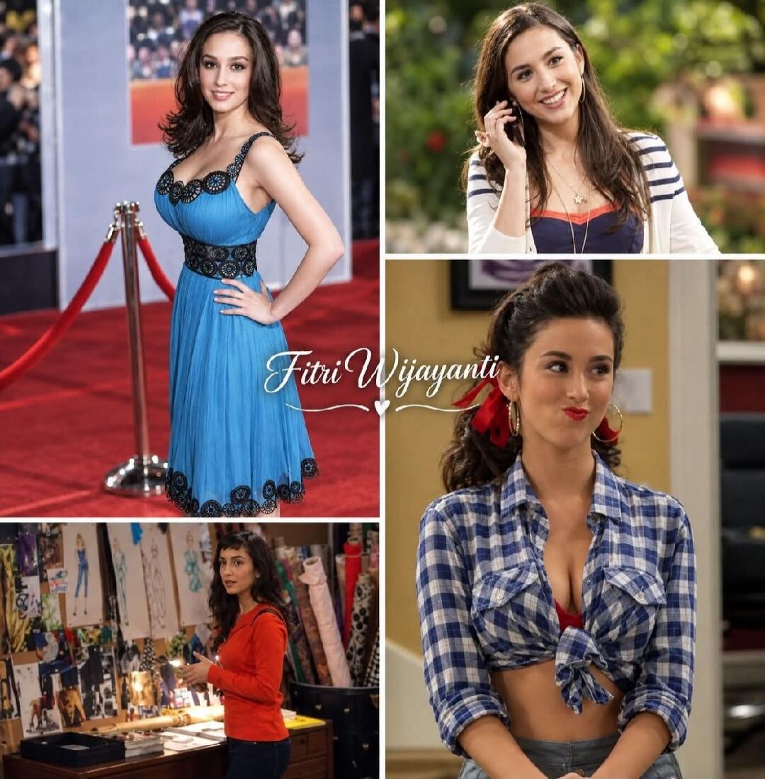A collage featuring actress Francia Raisa in four different looks. The top-left shows her on a red carpet in a blue dress. The top-right shows her smiling and talking on the phone in a casual outfit. The bottom-left shows her in a design studio. The bottom-right shows her in a plaid shirt tied to reveal her midriff and a red bra, making a playful f