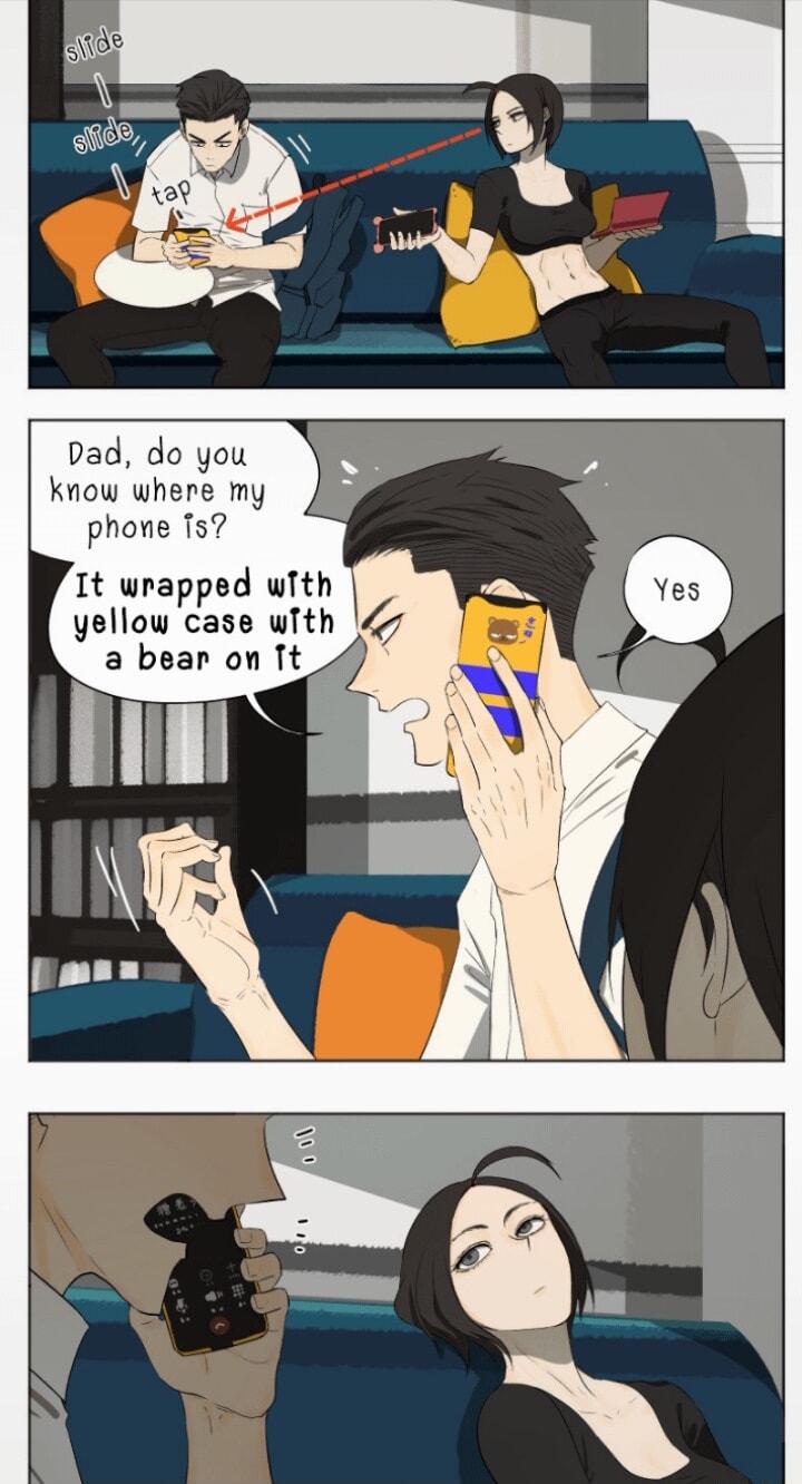 Dad do you know where my phone 157 Tt wrapped with yellow epaae wlth a bear on Tt