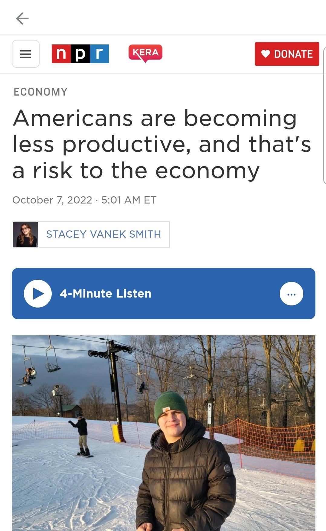 DO o ECONOMY Americans are becoming less productive and thats a risk to the economy AMET October 7 2022 STACEY VANEK SMITH linute Listen