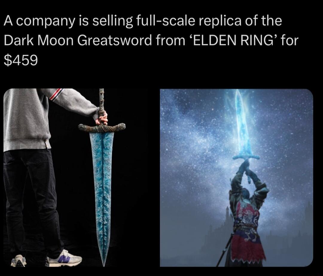 A company is selling full scale replica of the Dark Moon Greatsword from ELDEN RING for 459 L