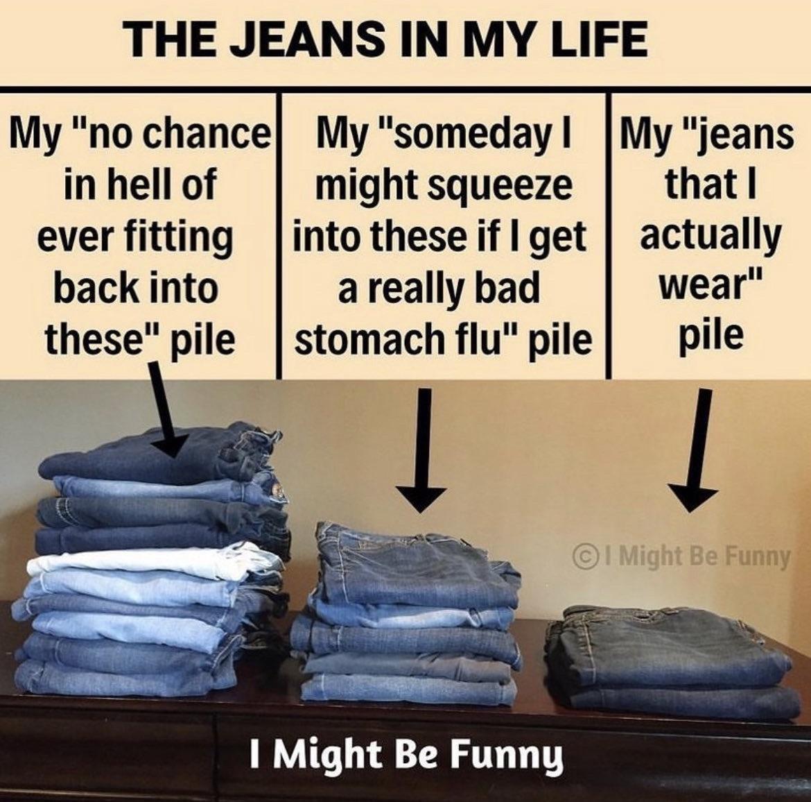 THE JEANS IN MY LIFE My no chance My someday My jeans in hell of might squeeze that ever flttlng into these if I get actually areally bad we_ar stomach flu pile Aml I Might Be Funny