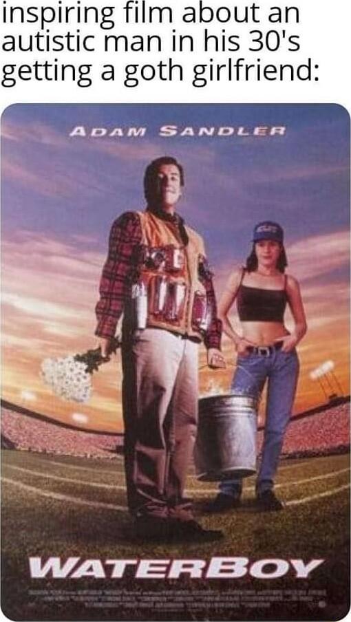 inspiring film about an autistic man in his 30s getting a goth girlfriend ADpDAM SANDLES WareErBoOY Lo e
