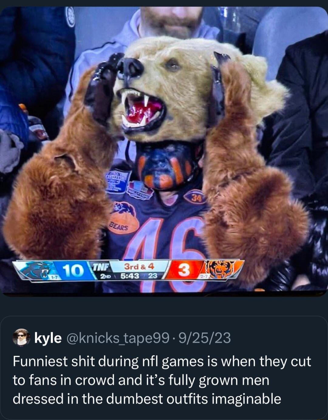 kyle knicks tape99 92523 Funniest shit during nfl games is when they cut to fans in crowd and its fully grown men dressed in the dumbest outfits imaginable
