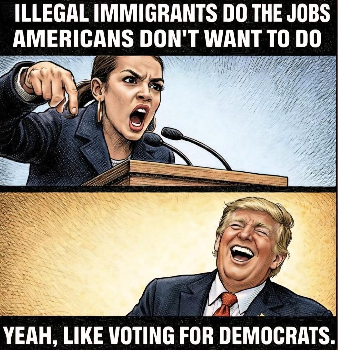 ILLEGAL IMMIGRANTS DO THE JOBS AMERICANS DON'T WANT TO DO YEAH, LIKE VOTING FOR DEMOCRATS.