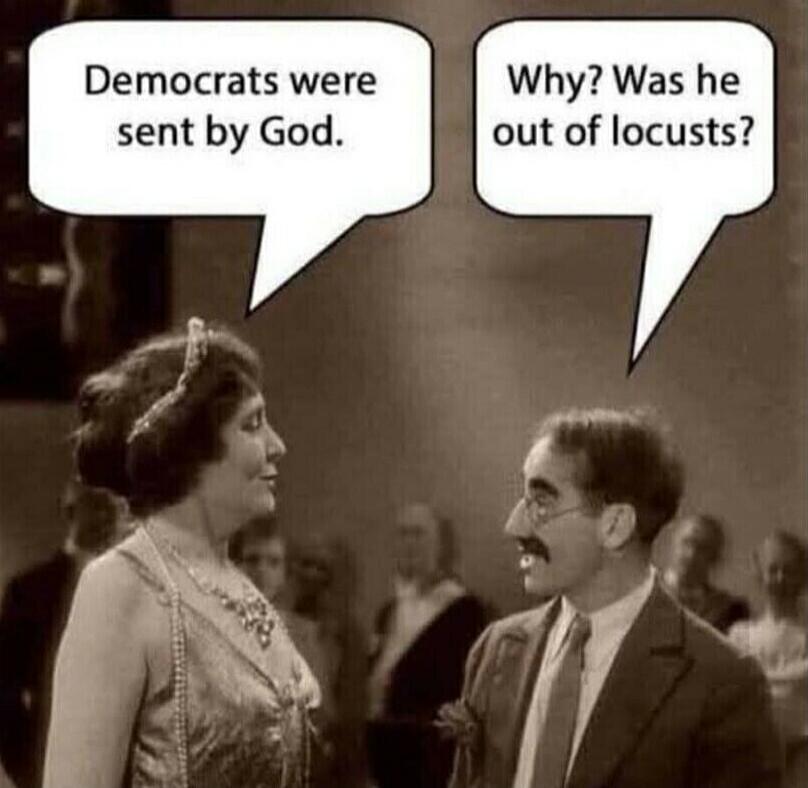 Democrats were sent by God. Why? Was he out of locusts?