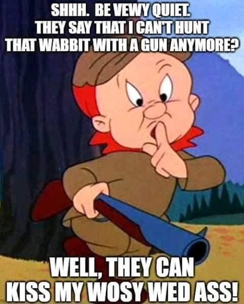 SHHH BE VEWYQUIEL THEY SAY THAT CANT HUNT THAT WABBIT WITH A GUN ANYMORE2 9 WELL THEYCAN KISS MY WOSY WEDASS