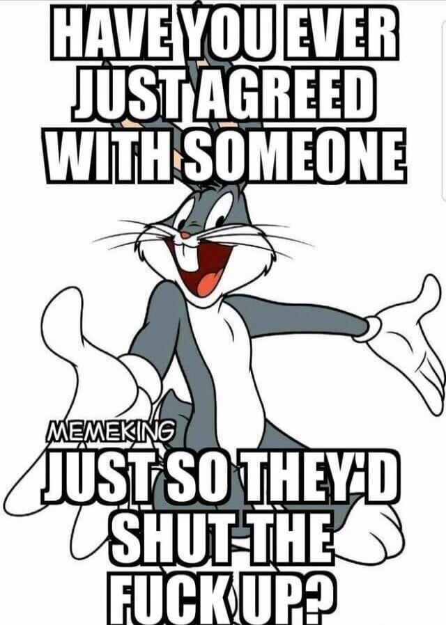 HAVE YOU EVER JUST AGREED WITH SOMEONE JUST SO THEY'D SHUT THE FUCK UP?