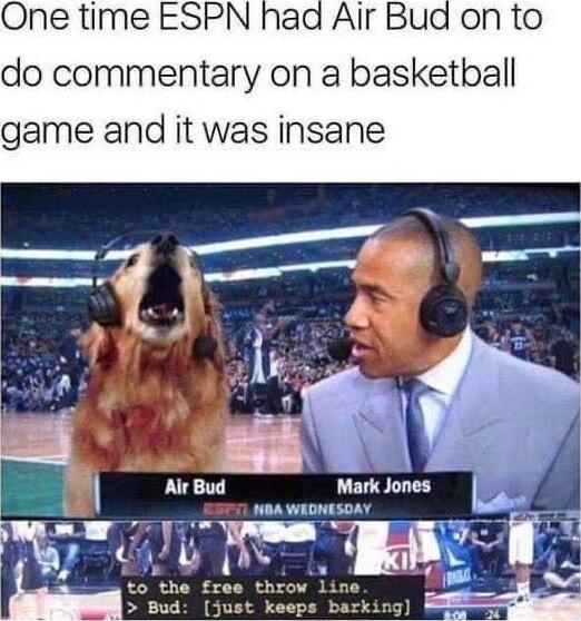 Air Bud on to do commentary on a basketball game and it was insane