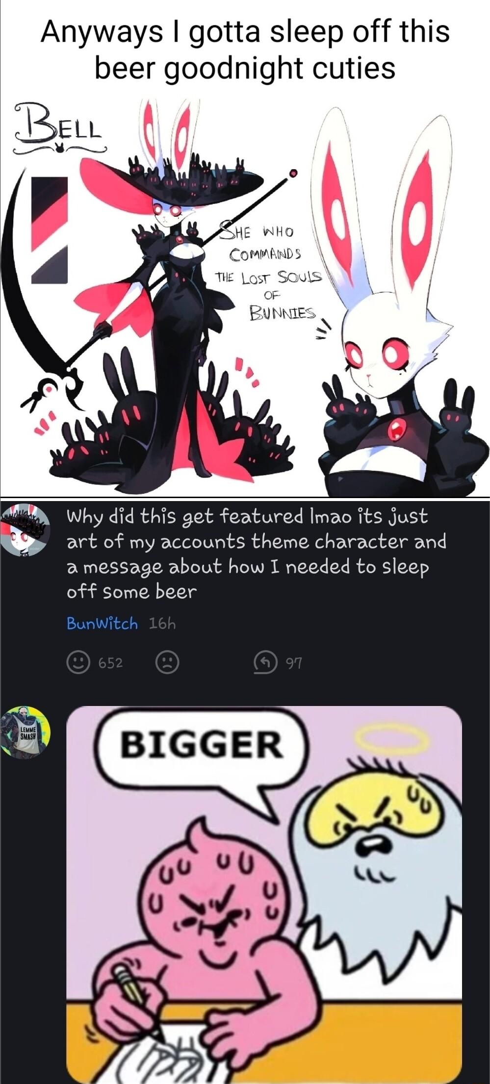 Anyways gotta sleep off this beer goodnight cuties Why did this get featured Imao its Just art of my accounts theme character and 2 message about how I needed to sleep off some beer