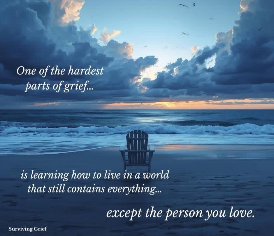 One of the hardest parts of grief... is learning how to live in a world that still contains everything... except the person you love. Surviving Grief