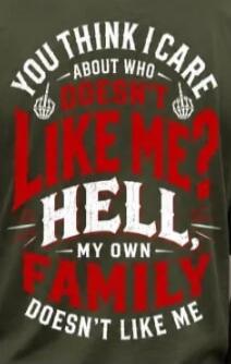 YOU THINK I CARE ABOUT WHO DOESN'T LIKE ME? HELL, MY OWN FAMILY DOESN'T LIKE ME