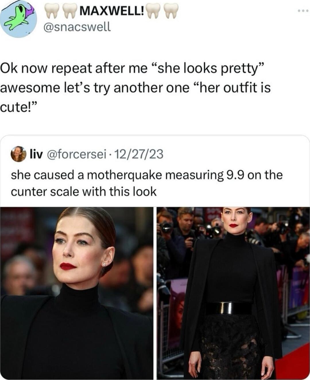 gg MAXWELL snacswell Ok now repeat after me she looks pretty awesome lets try another one her outfit is cute liv forcersei 122723 she caused a motherquake measuring 99 on the cunter scale with this look